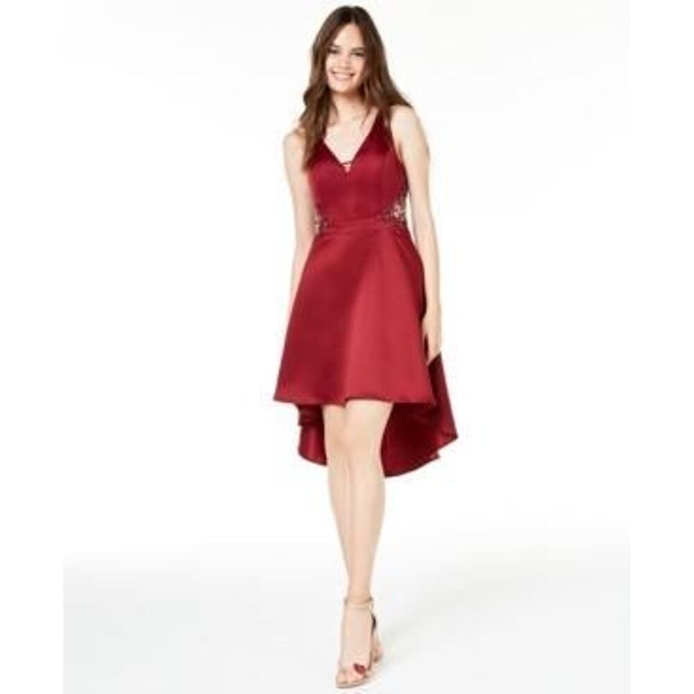 City Studios Junior S Embellished High Low Dress Burgundy Size 0 NWT